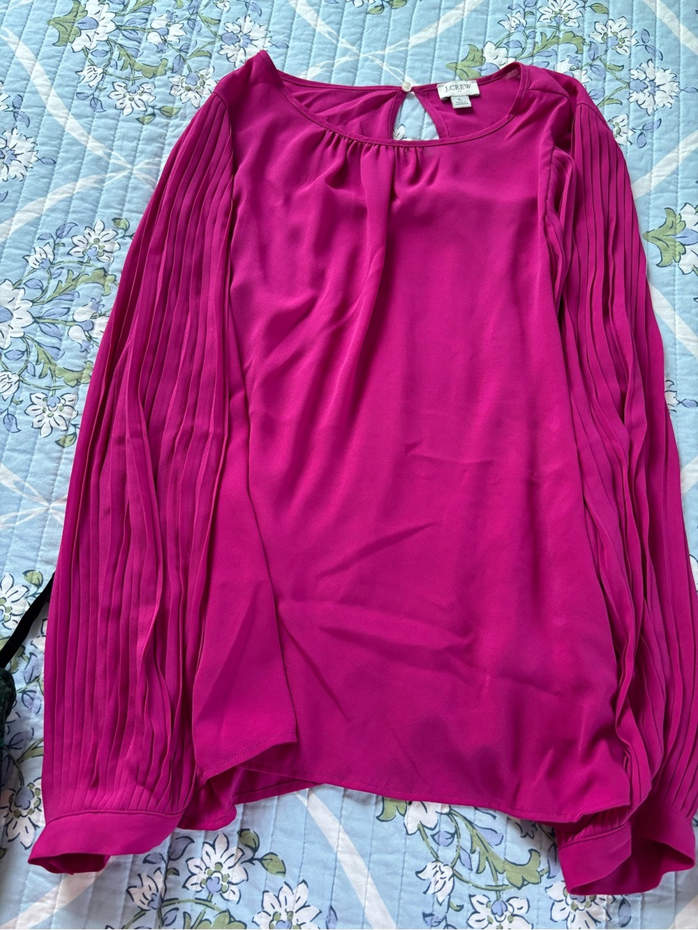 J. Crew Fuchsia Pleated-Sleeve Long-Sleeve Blouse